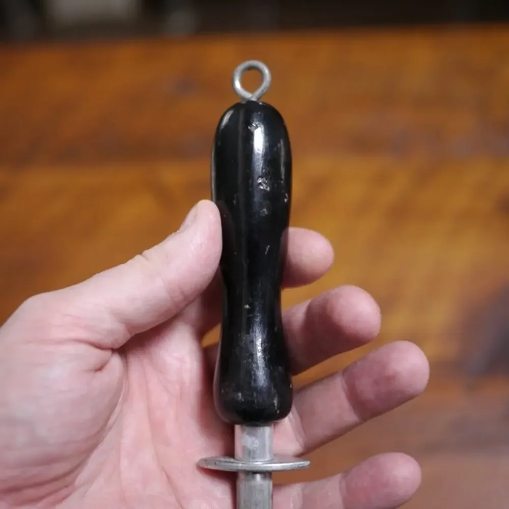 Vintage Fischer Wood Handle France Rod Inlayed Knife Sharpening Steel 8.75